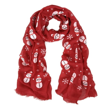 Holiday Christmas Snowman Snowflake Print Winter 3D Patterned Scarf Wrap