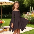 thumbnail image 4 of SUYIDA Girls Casual Island Style Off Shoulder Dress, Ruffle Tie Straps Beachwear, Playful Summer Outfit for Ages 4-10, 4 of 6