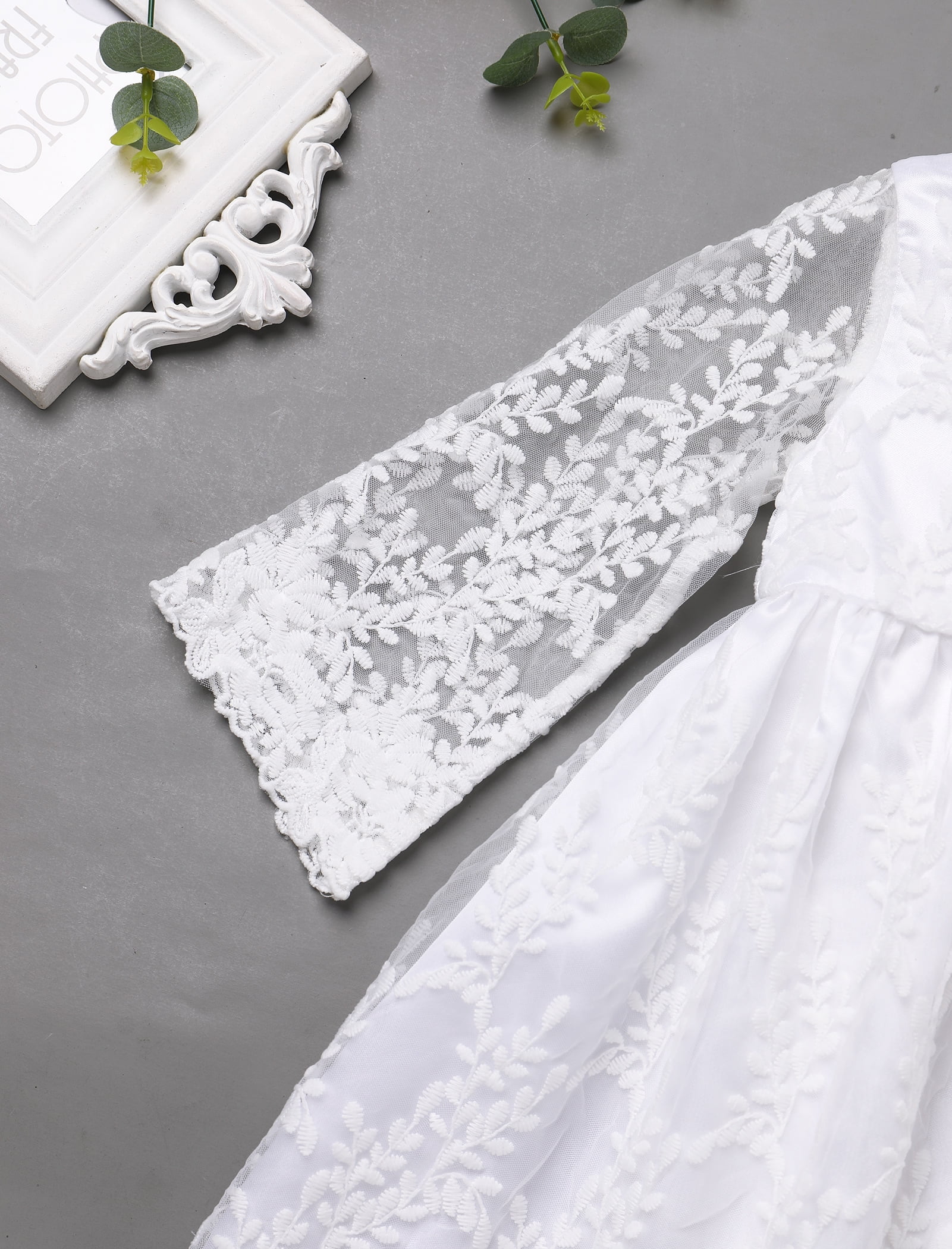 FYMNSI Baby Christening Dress White Baptism Gowns for Girl Infant Lace Long Sleeve Tulle Outfits 9-12 Months