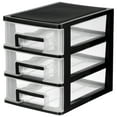 thumbnail image 1 of Minicaja de plástico transparente con 3 cajones para escritorio, organizador de cosméticos y artículos diversos (negro y transparente)., 1 of 6