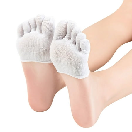 

CLZOUD Liners & Ankle Socks White Cotton 3 Pairs Women Invisible Yoga Sport Non Slip Toe Socks Half Grip Heel Five Finger Socks