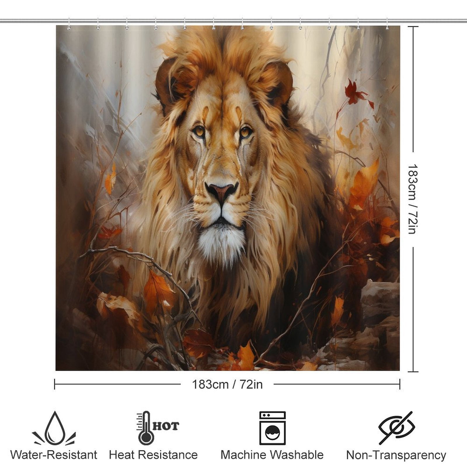 Artistic Lion Face 4 Piece Bathroom Rug Set with Shower Curtain with Rugs Toilet Lid Cover And Bath Mat Wild King Animal Waterproof Shower Curtain for Bathroom Decor