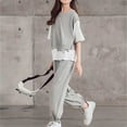thumbnail image 6 of REORIAFEE Big Girls Summer Outfits Half Sleeve Top and Sporty Pants Patchwork Suits Outfit Solid Color Set Round Neck Cute Summer Spring Clothing 2024 Fashion Trendy Size 130 Gray, 6 of 9