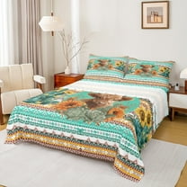 jejeloiu Cute Highland Cattle Bed Sheets,Rustic Farmhouse Cabin King Sheets,Boho Aztec Geometric Sheet Set For Kids,Luxury Bedroom Decor,4 Pieces