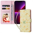 thumbnail image 2 of for iPhone X/XS Leather Phone Case Wallet Gilding Bronzing Rose Flower Butterfly Folio Flip Cover Kickstand, RFID Blocking Card Holder Cash Slot, Magnetic Clasp, Wrist Strap, 2 of 8