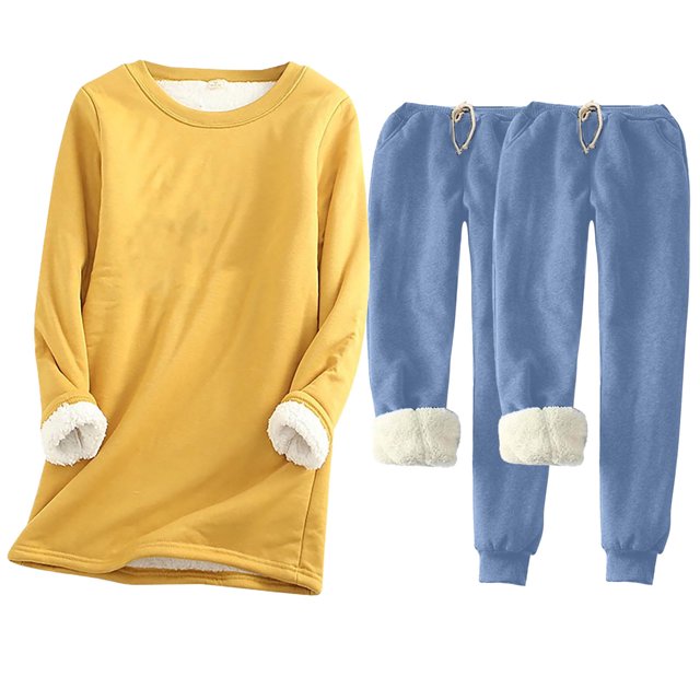 Pisexur Ensemble 3 Pcs pour Femmes Hiver Chaud Polaire Couleur Unie Survêtements Ensembles 1 Chandails en Molleton Col Rond + 2 Pantalons de Pyjama Décontractés Pyjamas Surdimensionnés pour Femmes Ensemble S-5TG