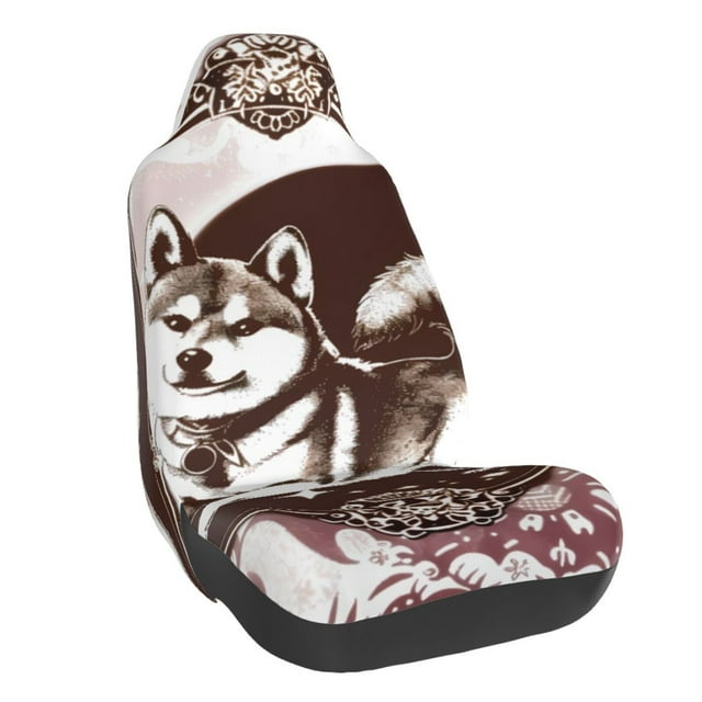 Wukai Vintage Husky Dog Full Set Car Seat Covers with Soft Padding Universal Auto Front Seats Protector and Cushion Mat