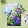 thumbnail image 4 of Flower Hummingbird Womens Tops Women's Fashion Casual Short Sleeve Flower Print Round Neck Pullover Top Blouse, 4 of 6