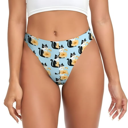 Thongs for Women - FUNNY CAT IS DRINKING WATER No Show Seamless Womens Thongs Underwear  Stretch G String Thongs for Women  Ladies Breathable Kawaii Thong Bikini Panties Briefs