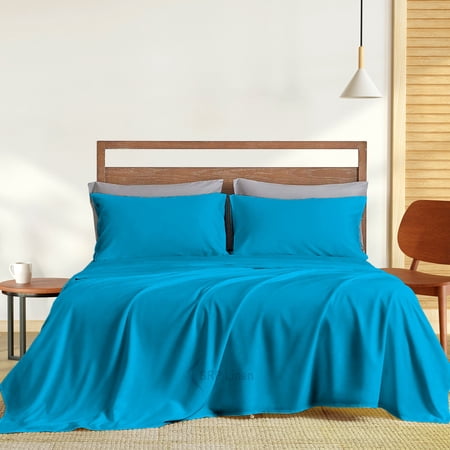 900 Thread Count 4 Piece Quality Sheet Set 15 Inch Deep Pocket 100% Egyptian Cotton Color Turquise Blue Solid Size Twin XL