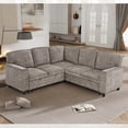 thumbnail image 2 of L-Shaped Sleeper Sectional Sofa with Pull-Out Bed, Storage Seats & USB Ports, 5-Seat Convertible Couch for Living Room or Apartment, Light Brown, 2 of 12