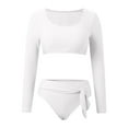 thumbnail image 5 of Huowey Womens Swimsuits Crop Tops High Waisted Bikini Set Rash Guard Bathingsuit Long Sleeve Swimwear Vacation Beachwear Honeymoon Cruise Trendy Wear, 5 of 5