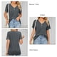 thumbnail image 5 of Top casual de manga corta para mujer con decoración de botones, cuello en V, camiseta suelta de poliéster para verano, gris oscuro S, 5 of 6