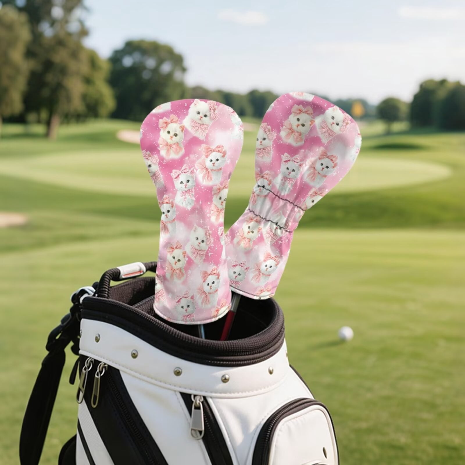 Uorisanigo Cute Cat Golf Club Head Cover Driver Cover Fariway Wood Headcover Hybrid Head Covers, 3 PCS Golf Accessories Headcovers for Club Protective, Elastic & Friction Resistant