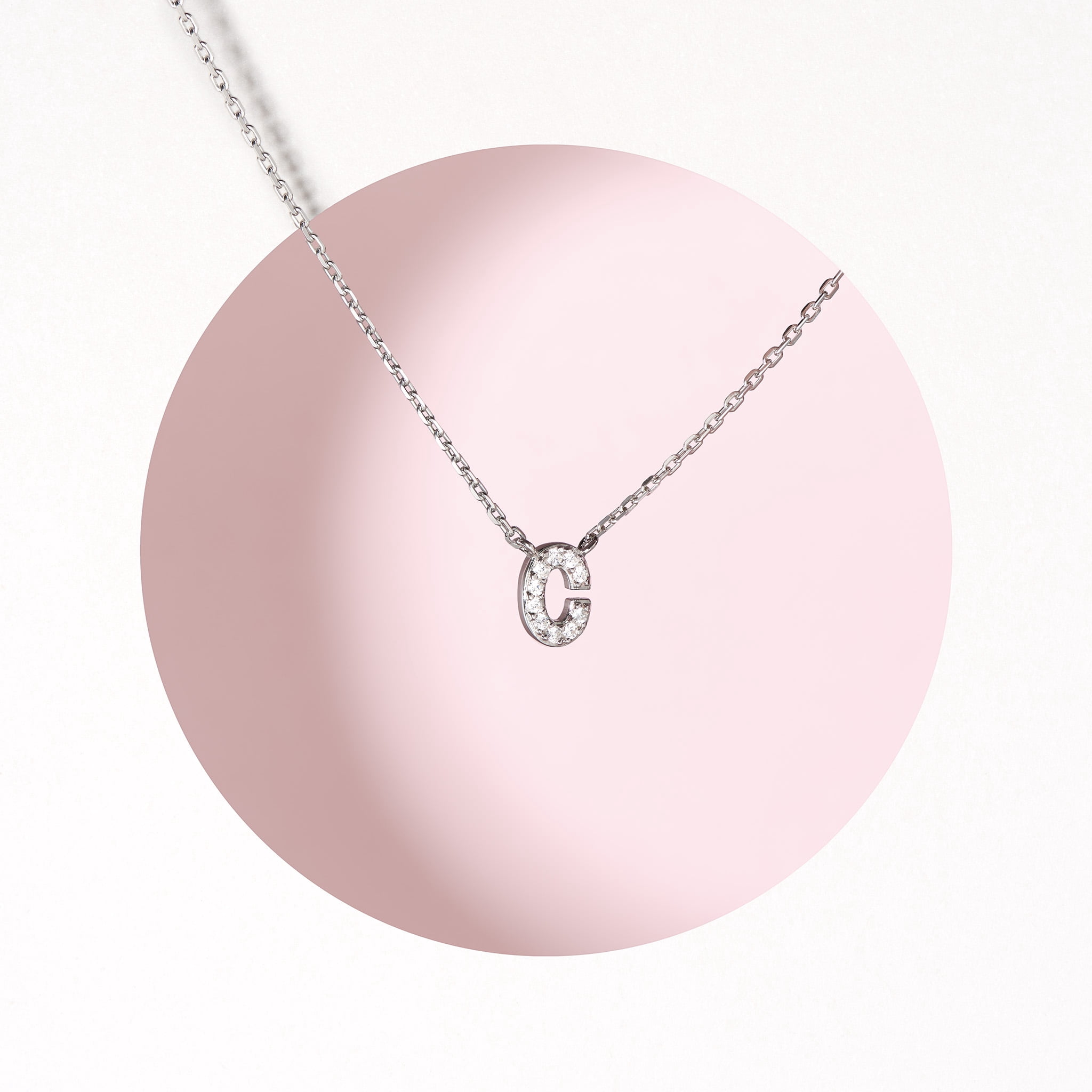 Forever Facets Initial "C" CZ Necklace in Sterling Silver, Adult Female