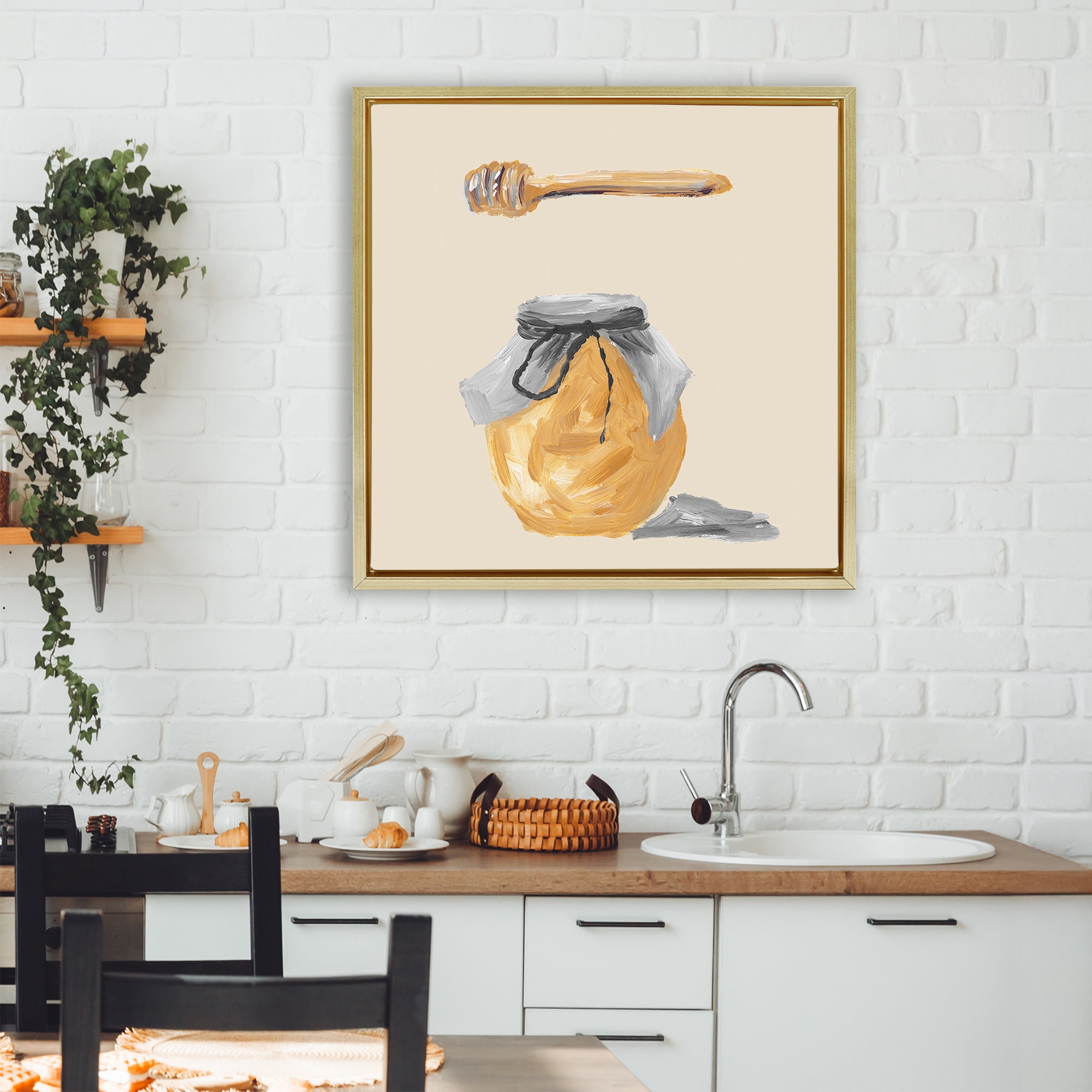 Stupell Industries Honey Jar over Tan Gold Framed Floater Canvas Wall Art, design by Lucille Price