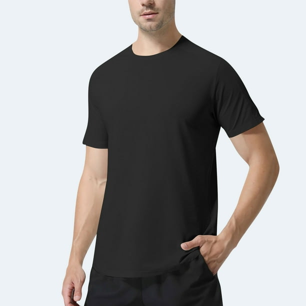 pstuiky camisetas de manga corta para hombre, Camiseta deportiva elástica transpirable de color sólido, informal, de manga corta y cuello redondo para hombre ropa de hombre xl