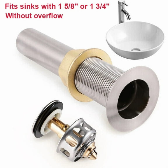 Bathroom Sink Pop Up Drain Brushed Nickel Vessel Basin Stopper With No Overflow