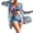 Blue, variant on Tqyyweavej Women 3 Pieces Floral Swimsuit Sets Long Sleeve Loose Beach Cover Up Sexy Spaghetti Strap Drastring Swim Suit for Women