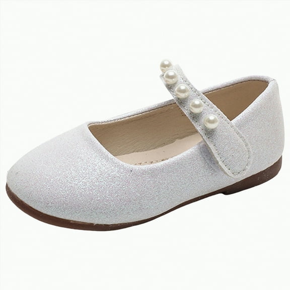 enyan Toddler Girl Shoes Princess Soft Leather Sequined Bottom Dance Sneakers for Girls(White,10.5)
