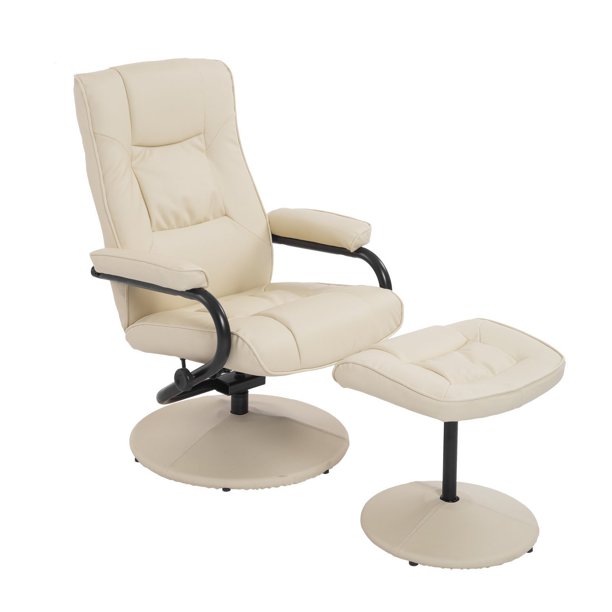 Ergonomic Faux Leather Lounge Armchair Recliner And Ottoman Set Cream White Walmart