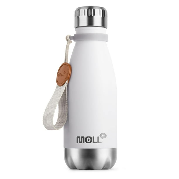 Botellas de agua pequeñas Mollcity, botellas de agua aislantes de acero inoxidable de 9 onzas para el regreso a la escuela, termo de metal reutilizable para niñas (blanco)