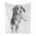 thumbnail image 1 of Beagle Soft Flannel Fleece Blanket, Pen Greyscale Drawing of Little Furry Animal Breed Jumping Up on Plain Backdrop, Cozy Plush for Indoor and Outdoor Use, 60" x 80", White and Grey, by Ambesonne, 1 of 6