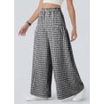 thumbnail image 4 of SHEWIN Women's Wide Leg Palazzo Pants Casual Elastic High Waisted Cotton Gingham Plaid Culottes Trousers with Pockets, 4 of 8