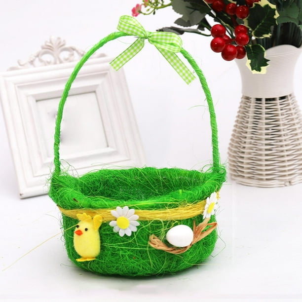 Cestas de huevos de Pascua con asa Rellenos de hierba para de Pascua Favores de jardín, Búsqueda de huevos de Pascua, Golosinas Verde BLESIY Canasta de Huevos de Pascua