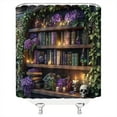 thumbnail image 4 of Gothic Bookshelf Shower Curtain Antique Stone Wall Spooky Skull Magic Bookcase Purple Rose Floral Green Vine Plant Halloween Bathroom Decor Curtain Sets with Hook-72"W x 78"L (Pack of 1), 4 of 7