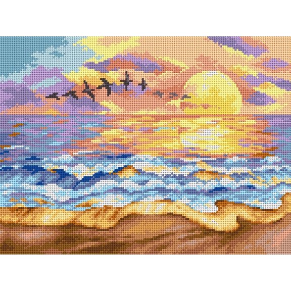 Wizardi Needlepoint Canvas for halfstitch Without Yarn Sunset Over The Sea 2381J Orchidea