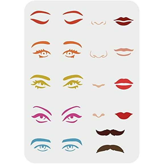 Facial Features Stencils Plastic Eyes Stencils Large Reusable Mouth Lips Pattern Stencil Nose Mustaches Craft Painting Stencil