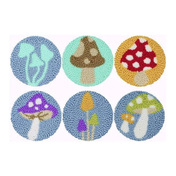 Mushrooms Punch Needle Coasters Kit,6-pattern punch needle Needle Coasters Kit ,Punch Art for Beginners,Suitable for Home Decoration