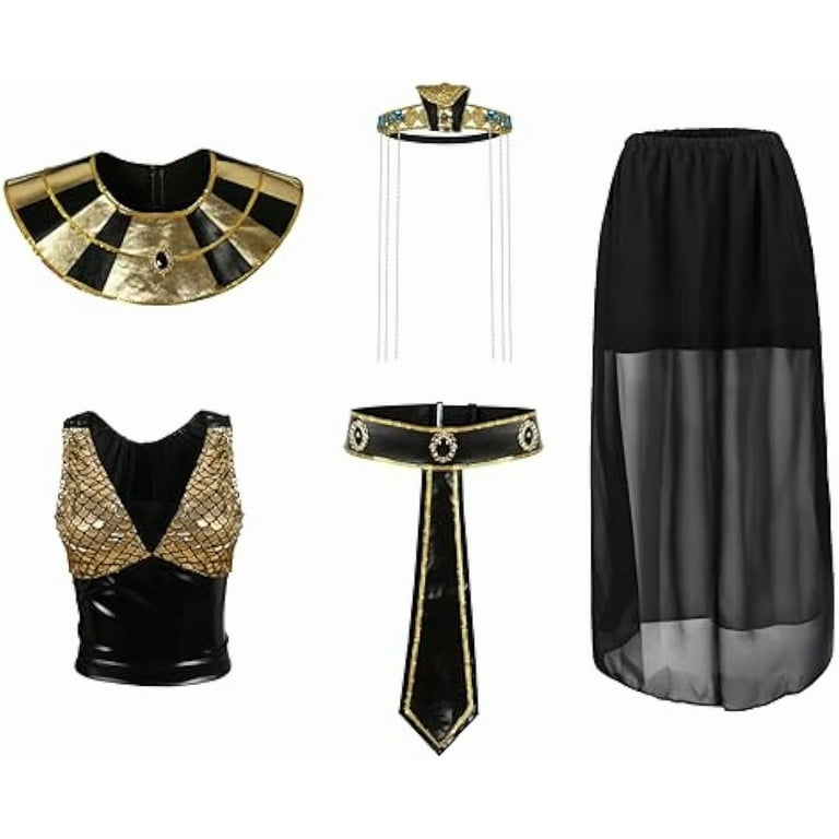 Egyptian Queen Cleopatra Costume, Black and Gold Dress with Scale Collar, Headpiece and Belt, Adult Standard Size - Walmart.com Egyptian Queen Cleopatra Costume, Black and Gold Dress with Scale Collar, Headpiece and Belt, Adult Standard Size - Walmart.com