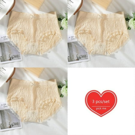 

3Pcs Women Underwear Seamless Panties Cotton Breathable Girl Mid-waist Plus Size Sexy Lace Lingerie Female Briefs Solid Color