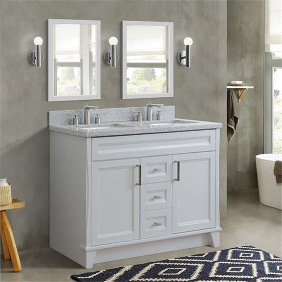 Bellaterra Home 400700-49D-WH-GYR 48 in. Double Rectangle Sink Vanity with Granite Top, White & Gray