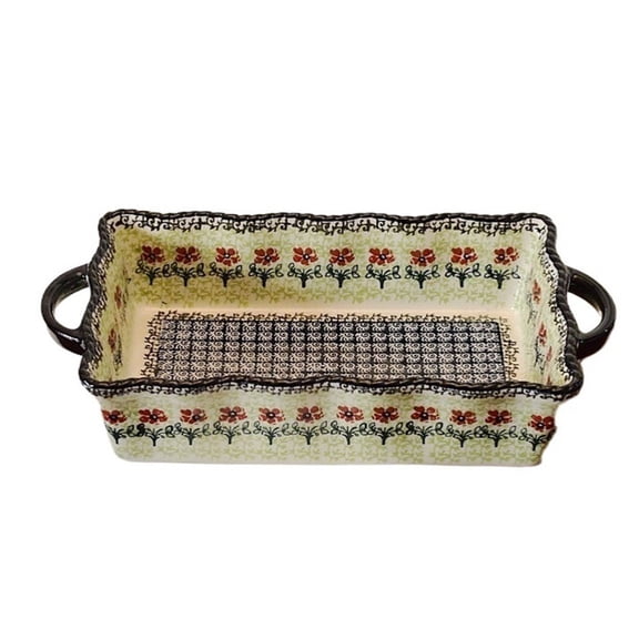 Ceramic Double-Handled Baking Pan with Curved Edges Regular Floral Scroll Patterns Baking Tableware