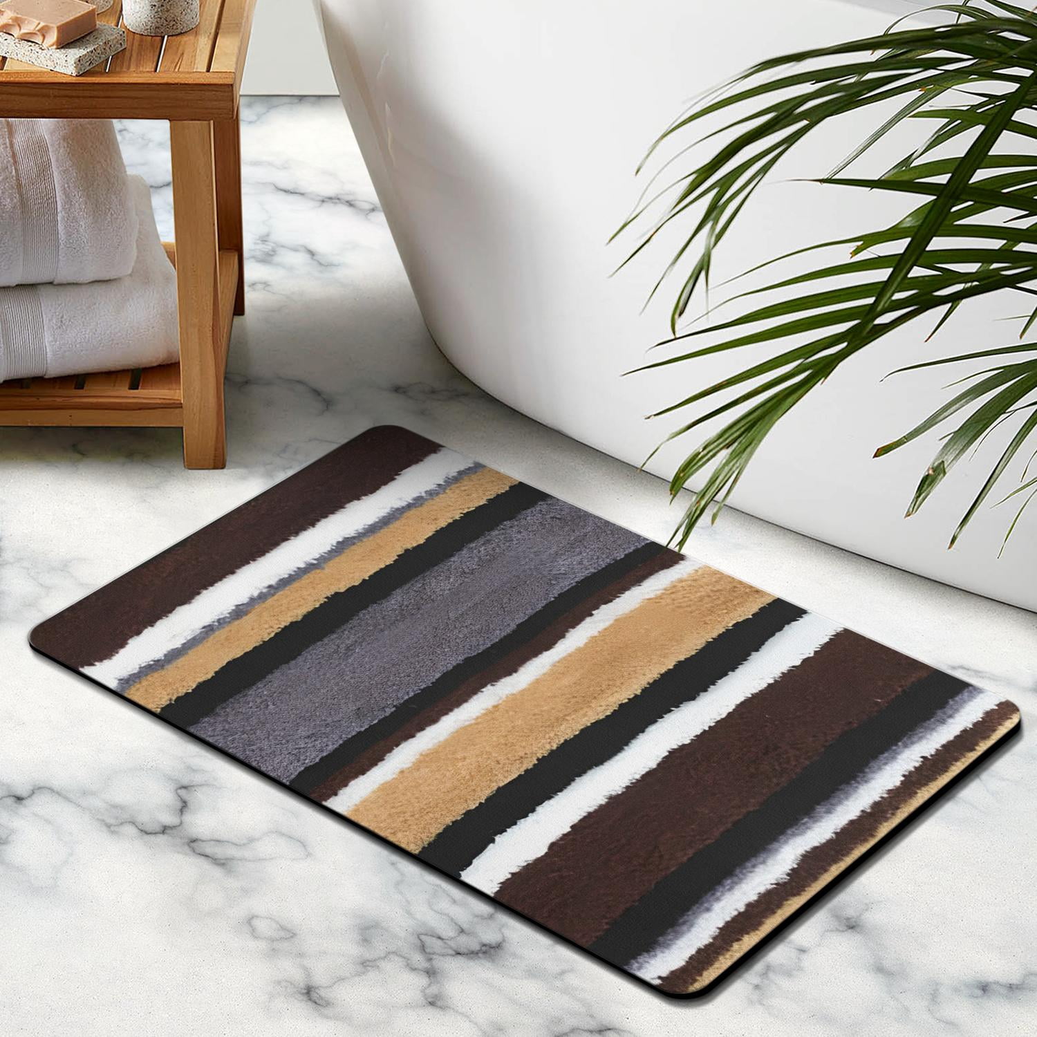 Experience Ultimate Comfort with our 20x32in Striped Microfiber Bathroom Rugs – Extra Thick, Super Absorbent Bath Mat, Anti-Slip, Machine Washable for Tub and Shower