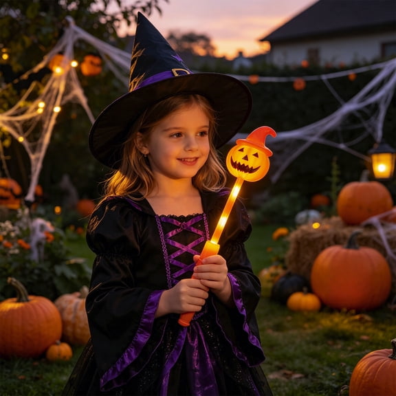 Cififendec Halloween Light Up Pumpkin Wand, 11.81", Handheld LED Pumpkin Flashlight for Party Costume Accessory Spooky Night Decor