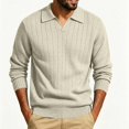 thumbnail image 2 of Men’s Long Sleeve Sweater Open V‑Neck Half Placket Textured Cable Knit Pullover Casual Relaxed Fit Collared Top, 2 of 8
