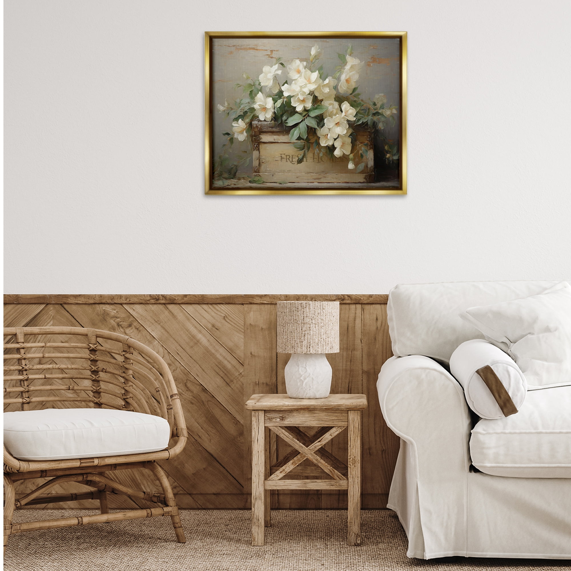Stupell Industries Fresh Rustic Flowers Botanical & Floral Painting Gold Floater Framed Art Print Wall Art, 31 x 25