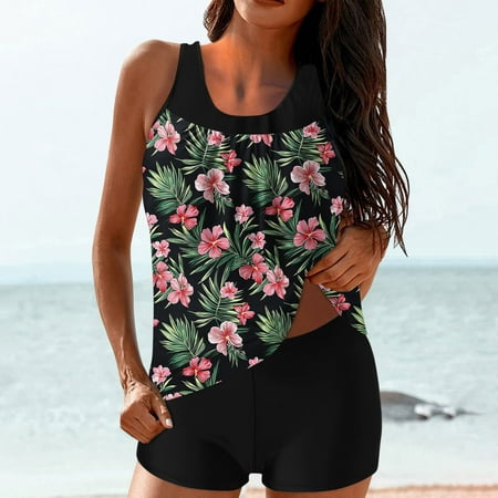 Fnochy Women s Modest Swimdress Two-Piece Swimsuit Strappy Back Vintage Print Bathing Suit with Removable Padded Bra  High Elastic Waistband  Comfortable Beach Pool Party Swimwear