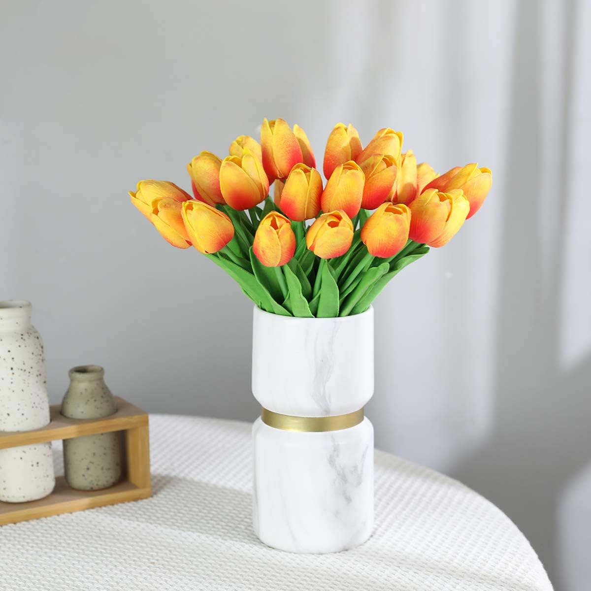 Orange Fake Tulips Artificial Flowers - Artificial Orange Tulips Faux Flowers with Stems for Home Wedding Hotel Office Centerpiece Decor
