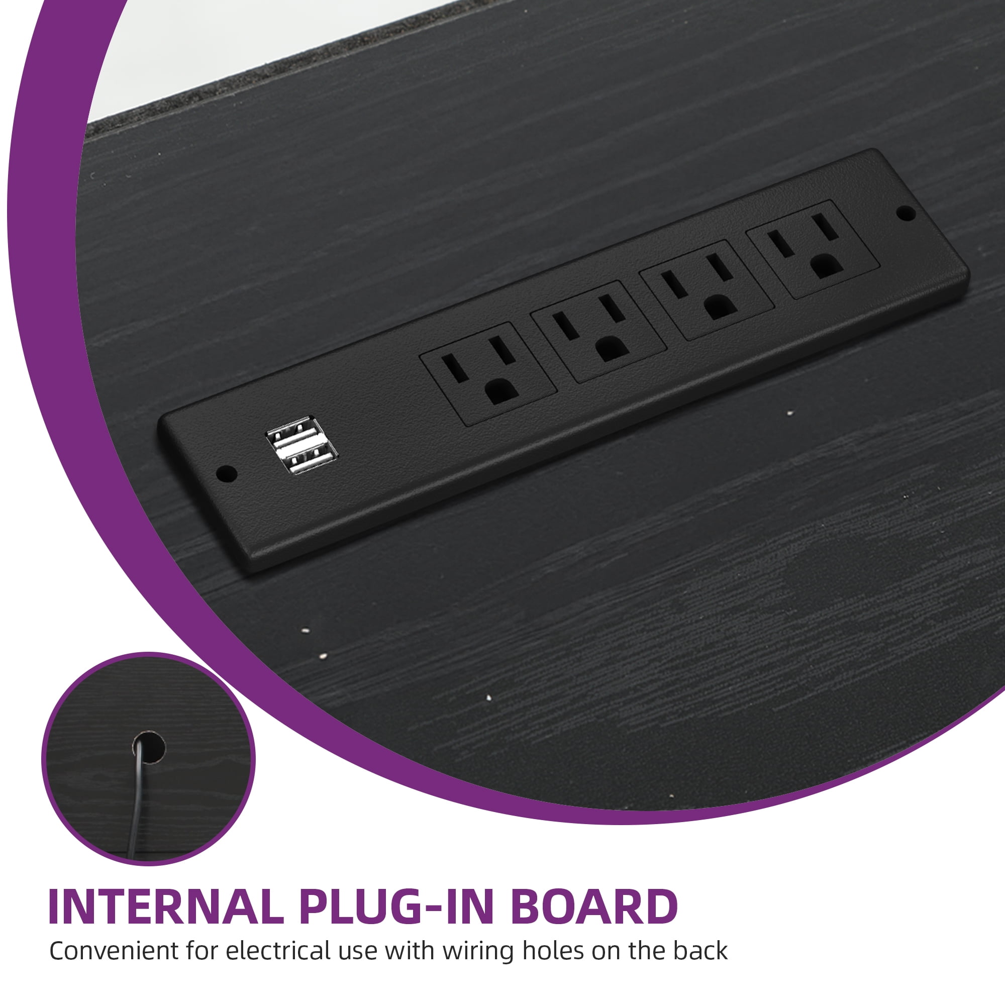 Uforic Built-in Power Socket, TV Cabinet for Screens up to 80'' with 2 Shelves, Black