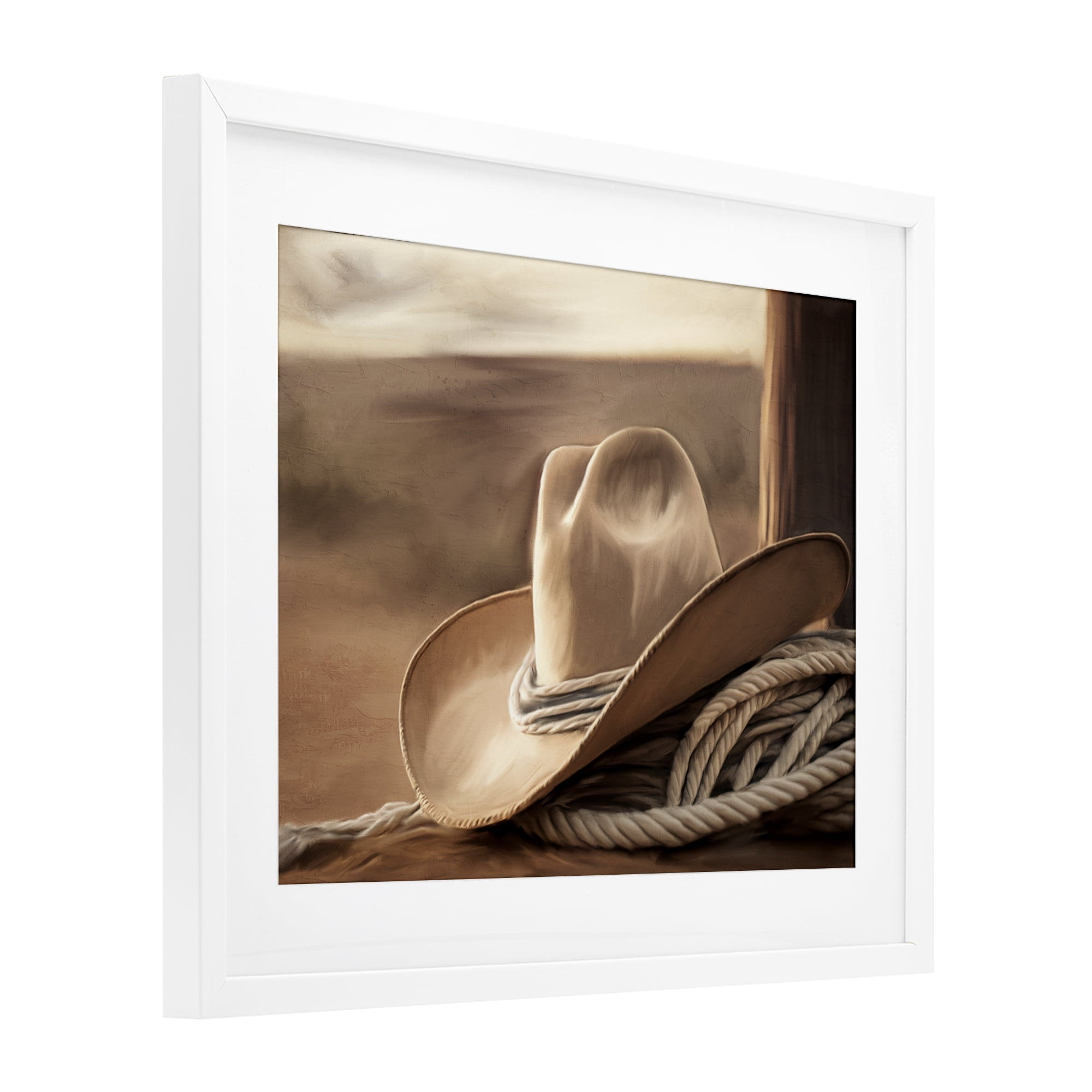 Stupell Industries White Cowboy Hat White Framed Print Under Glass, design by Kim Allen