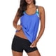 thumbnail image 1 of Tankini push up con espalda en T, estampado de rayas y tirantes, con pantalones cortos para mujer, 1 of 8