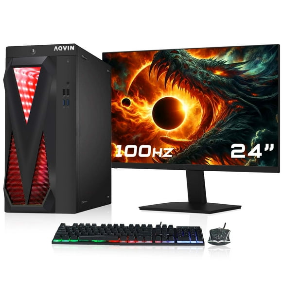 AQVIN Initiitiylite RGB PC de Jeu - Moniteur 24 Pouces Intel Core i7 AMD Graphics RX 550 4 Go 16 Go DDR4 RAM 256 Go SSD 500GB HDD Windows 11 Pro Remis à Neuf