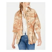 FREE PEOPLE Womens Orange Pocketed Camouflage Top Coat Jacket Size: M