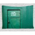 thumbnail image 1 of Farm House Decor Tapestry, Monochrome Vintage Local Iris Pub Rustic Door with Warning Phrase Culture Photo, Wall Hanging for Bedroom Living Room Dorm Decor, 60W X 40L Inches, Teal, by Ambesonne, 1 of 2