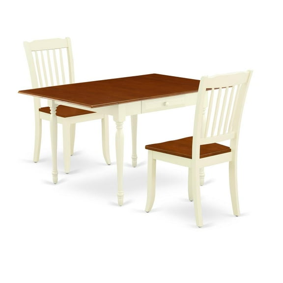 East West Furniture Monza 3-piece Wood Dining Table Set in Buttermilk and Cherry
